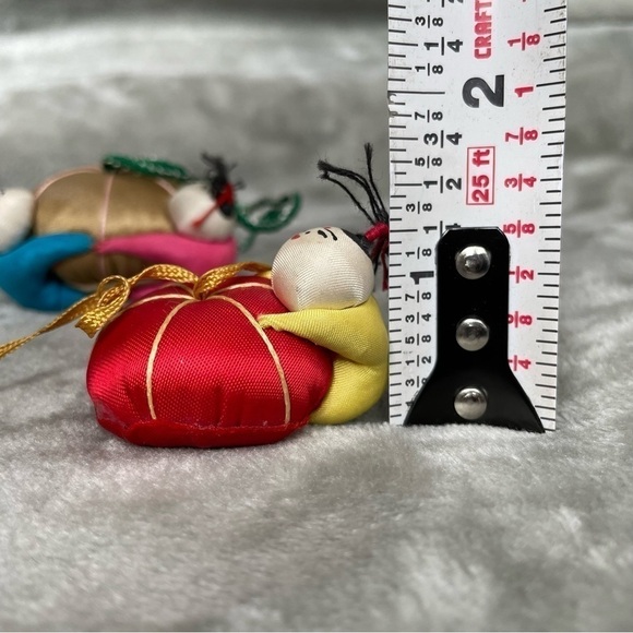 Vintage Embroidered Silk Chinese Sumo Wrestlers Figures Holiday Ornaments 6 ct - Picture 8 of 9